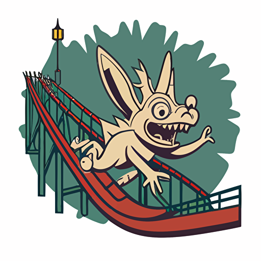 chupacabra on a rollercoaster, vector logo, vector art, emblem, simple cartoon, 2d, no text, white background