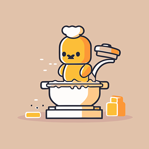 rubber duck cooking isotype, cute minimalist vector outlined style