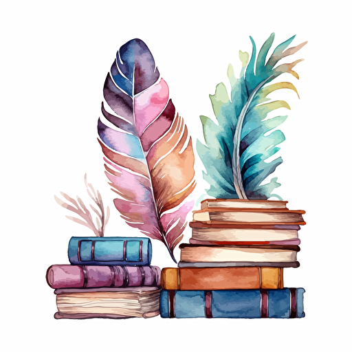 watercolor vector illustration boho library sticker white background