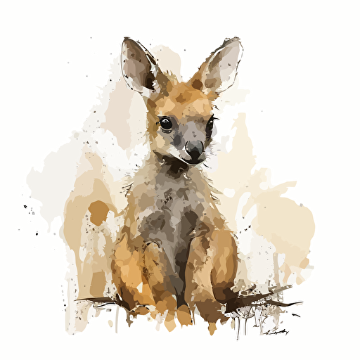 baby watercolor kangaroo vector,comic style, white background