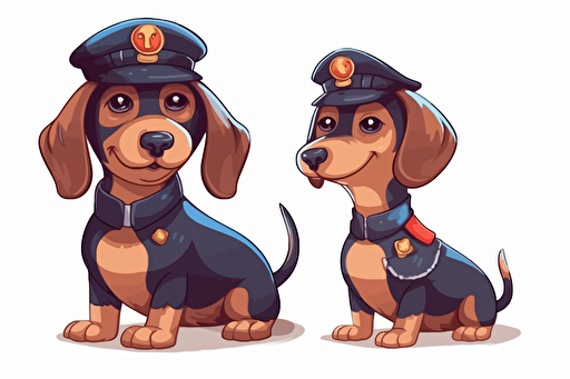 one cute cartoon dachshund dressed as a policeman::10 doodle colored pencil painting folk art::7 fantasy::2 vibrant vector illustration clip art white background::5