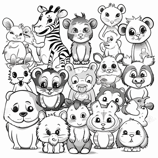 cute animals vector for colouring book with no background, no colour