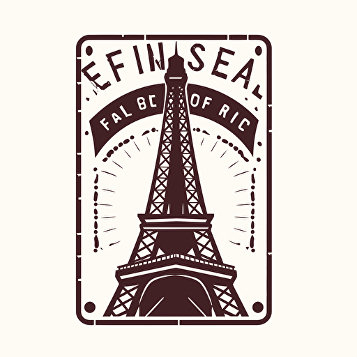 a minimalistic logo for French Stamps Co, combining a stylized Eiffel Tower and a stamp, flat vector