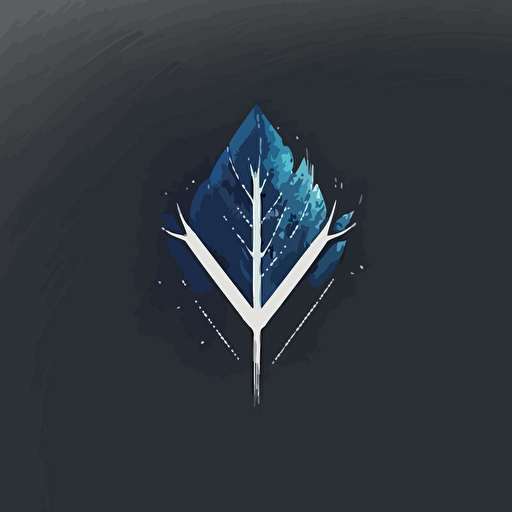 a symbol only logo for a modern and professional company. I want it to reflect AI symbolism, I want it to have a glass effect with blue colour tones, I imagine the shape to be like an arrow or vector that points up with a white tree growing inside of it