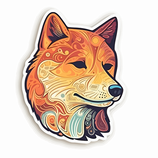 shiba, Sticker, Enthusiastic, Warm Colors, light art style, Contour, Vector, White Background, Detailed