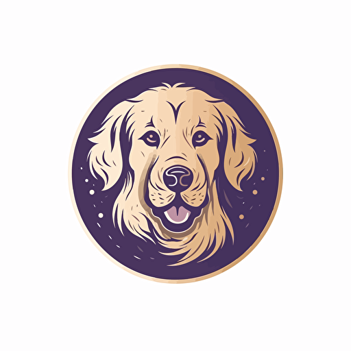 A vector logo of a golden retriever for a dog grooming business, simple, memorable, sincere, honest, wholesome, down-to-earth, purples, blues