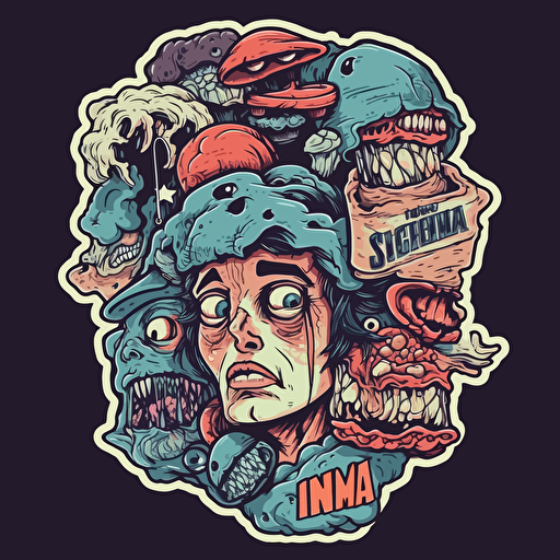 Insomnia,Horror, Sticker, 80s horror comic art, Vector,