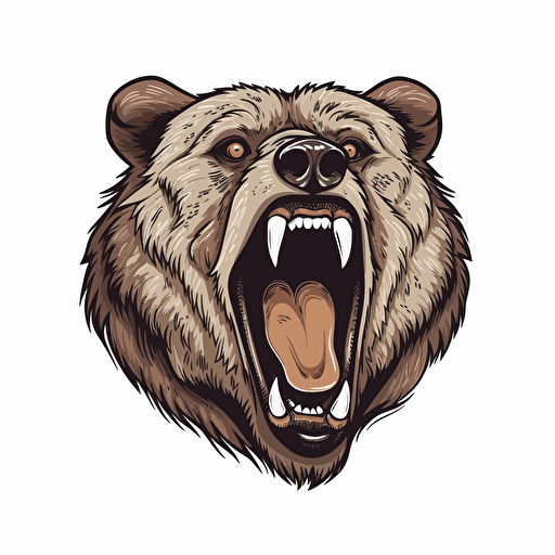 angry grizzly bear mouth open, Sticker, Contour, Vector, Art,White Background, Detailed