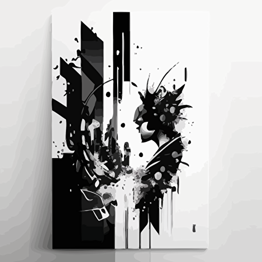 A3 vertical techy cyberpunk abstract poster with futuristic, minimal style using vector elements vertical mirror with black and white colors — v5 — 30:42 — seed 1