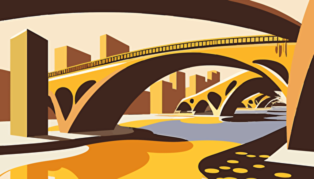 downtown los angeles, la river, bridge, painted as shapes, minimal, low detail, vector art,