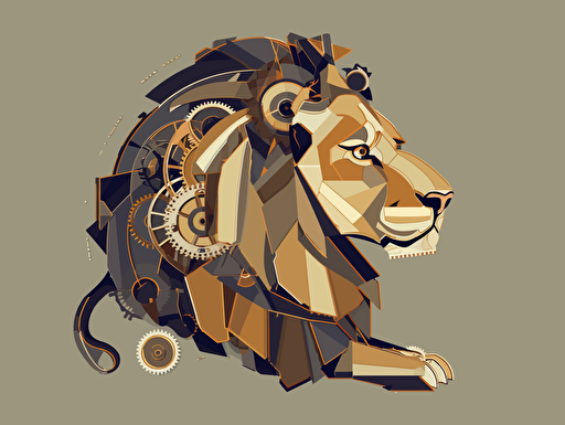 flat vector artwork, mechanical lion