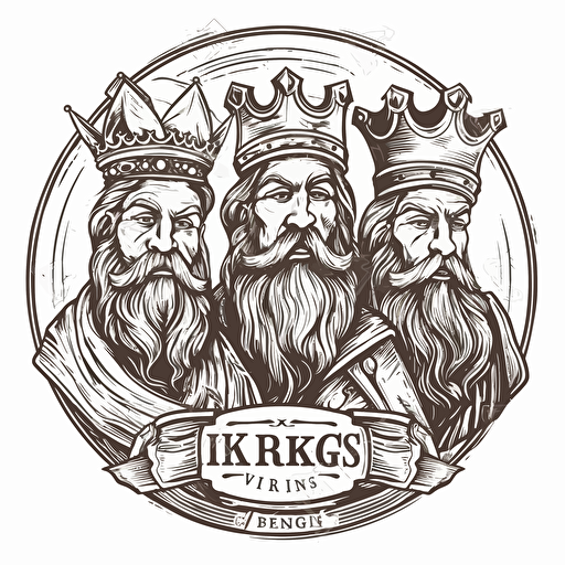 modern sports team logo for the "beer kings". Three Kings with crowns, holding beers. Vector style with border