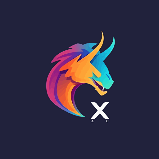 flat vector logo of and "X", gradient, dragon head, simple minimal