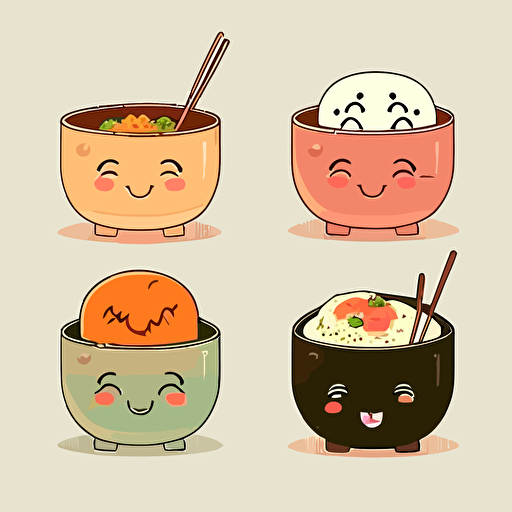 cute japanese entrees smilling. Vector style. Drawing 2d.