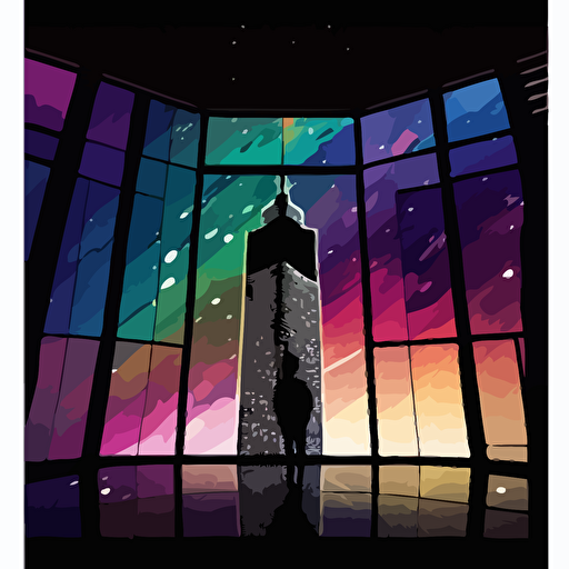 vector art colorful, galaxy, inside shilouette of taipei 101