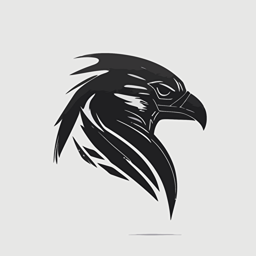 Minimalist, futuristic iconic logo of falcon, black vector, on white background