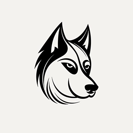 vector art of a husky, one line, logo style, black and white, white background, simplistic draw