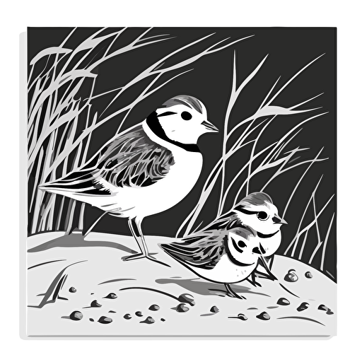 simple black and white vector piping plovers with nest of eggs tile