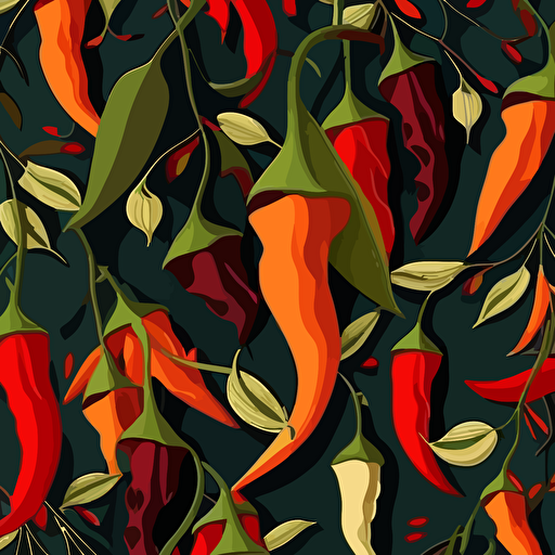 : Vector, cascading chillis,African Print style, pattern