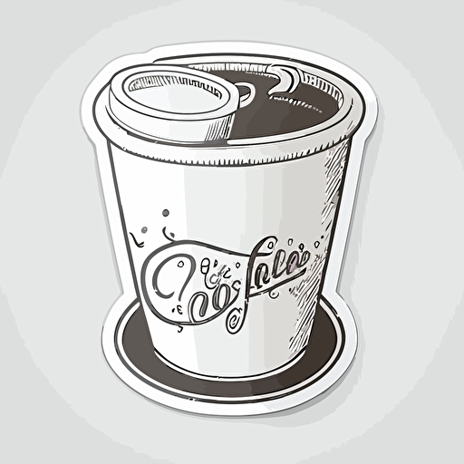 sticker, paper coffee cup, vector, white background, contour