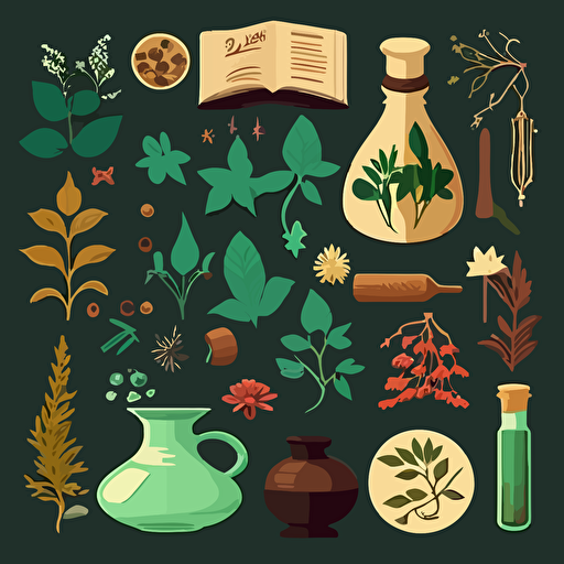vector elements for herbal medicine, flat