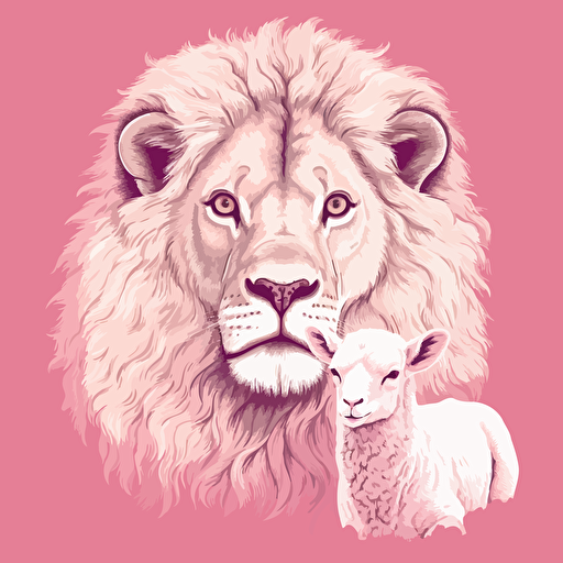 a picture of a lamb in the bottom mane of a lion , vector like style in pink shades