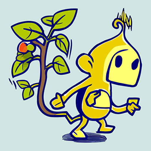 an anthropomorphic banana who is eating a monkey-plant hybrid, vector art ,