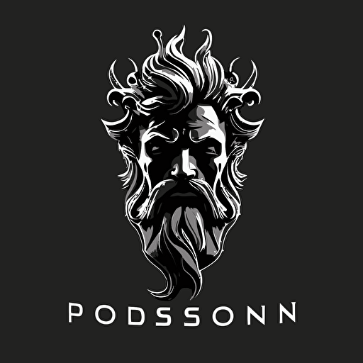 Poseidon logo for a sport team, simply form, flat, 2d, minimalist, mono color, design, agressive, minimal, vector