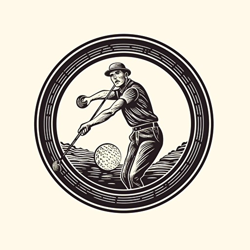 a vector monochromatic logo of a man playing golf