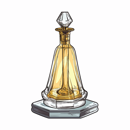 perfume bottle standing in a glass stand, vector, a simple drawing, q 2