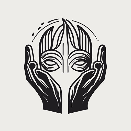 vector minimilistic logo of mask and hands line drawing monochromatic