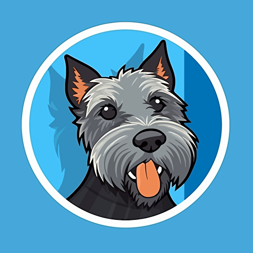 make a vector logo with a happy scotish terrier in a blue circle background