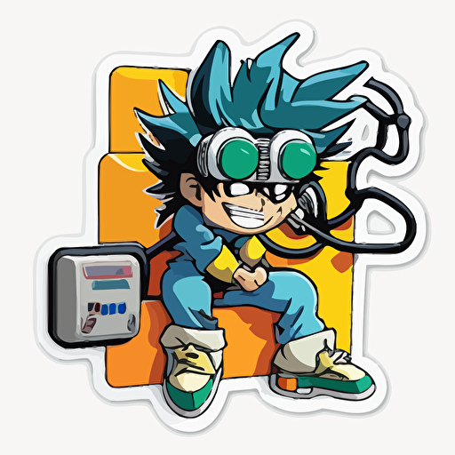 welder , Sticker, Playful, Electric Colors, Anime, Contour, Vector, White Background, Detailed