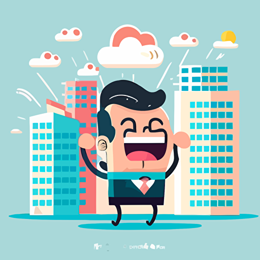 cute happy feeling business building vector cartoon vector flat