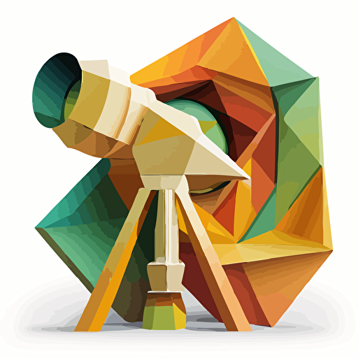 A vector-based image of a telescope in an artistic origami-esque design. The image should be light