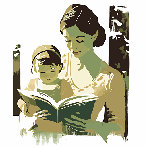 Mother and baby reading , vector art, white background
