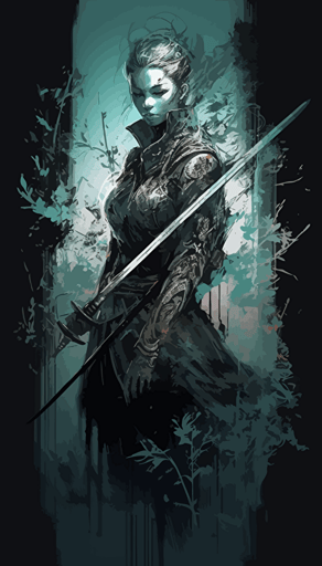 a drawing of a person with a sword, vector art by Yuumei, trending on pixiv, shock art, black background, dark and mysterious, official art