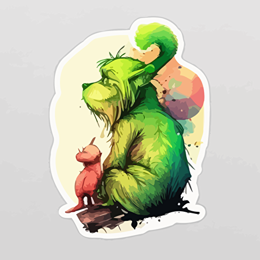 watercolor, the grinch and his dog, vector, bright colors, sticker