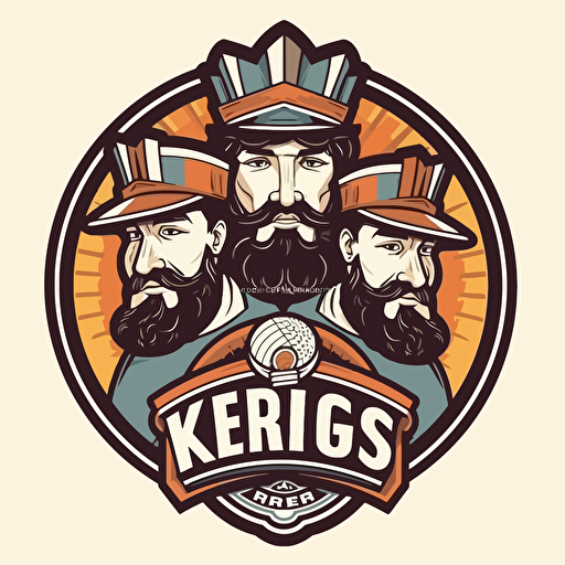 modern sports team logo for the "beer kings". Kings holding beers. Vector style with border