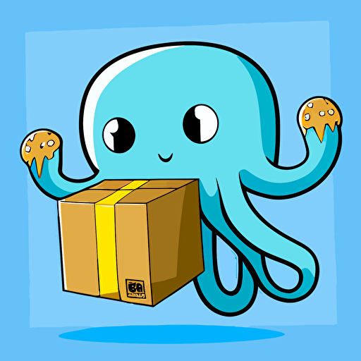 mascot of an octopus holding a small package, vector, anime, no text, simple