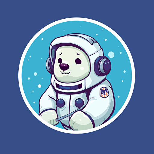 cute astronaut polar bear, using computer, cartoon style, vector, minimalist, logo, sticker