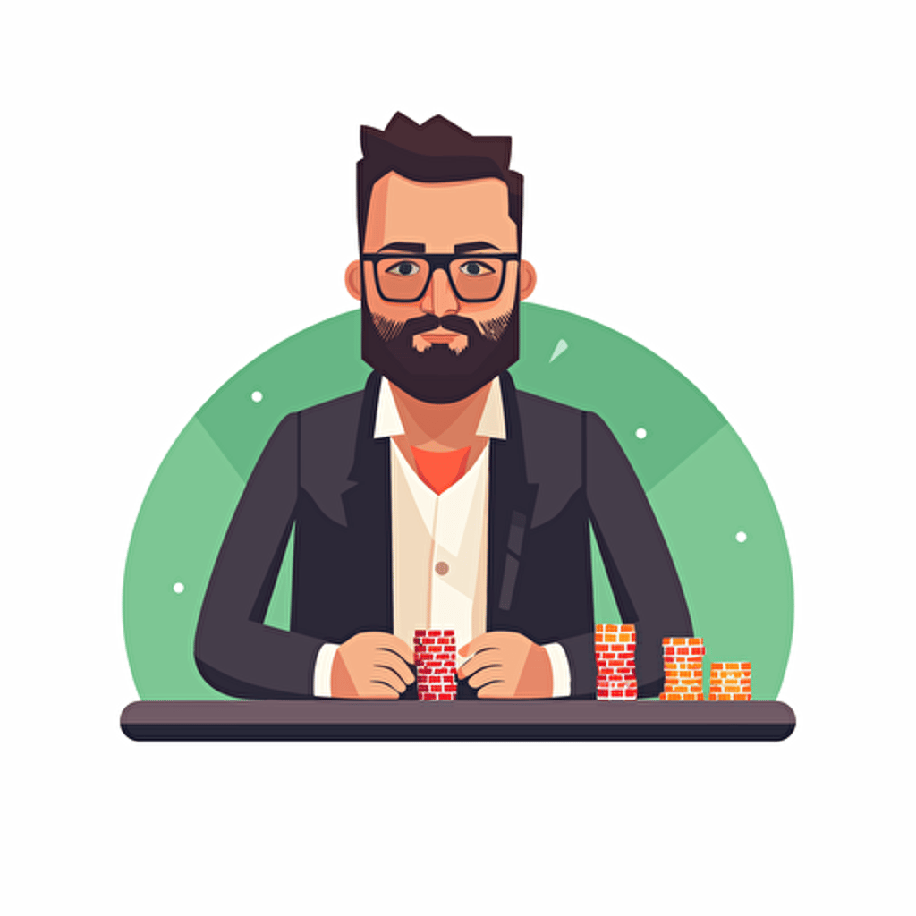 a professional poker player, flat vector, simple, flat, 2d, low detail, smooth, plain, minimal, straight design, white background, without text,