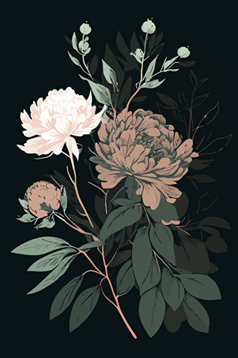 peonies, vector illustration, minimalist,
