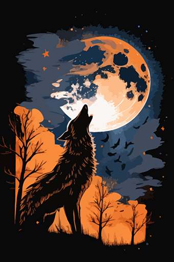 a wolf howling at the moon, with clothes on, vector art,