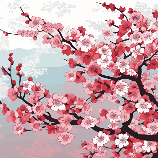 vector art, japanese cherry blossoms, 2D