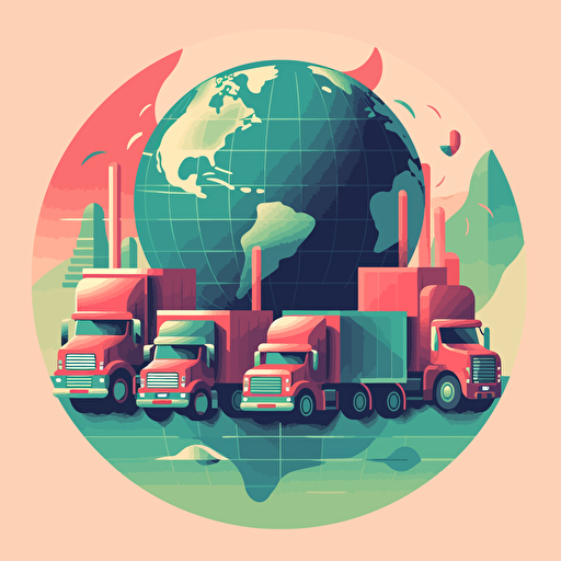 a vector illustration of trucks driving around a globe