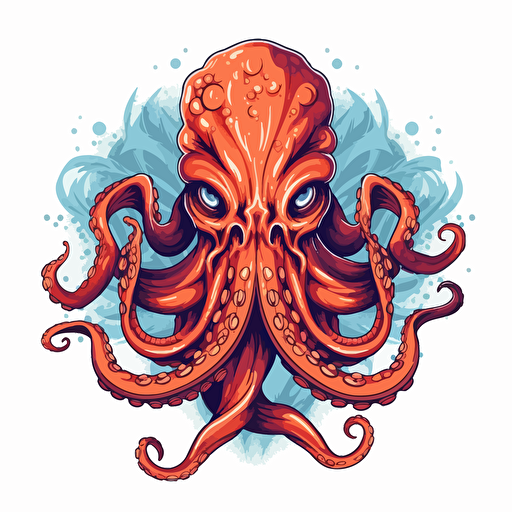 angry octopus with 4 tentacles, the octopus is a side profile, illustration style vector image