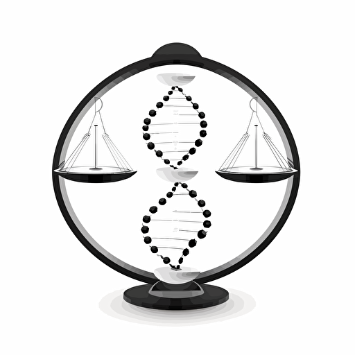 a scale with a dna strand in the center, 2d, vectorial, white background, black and white,