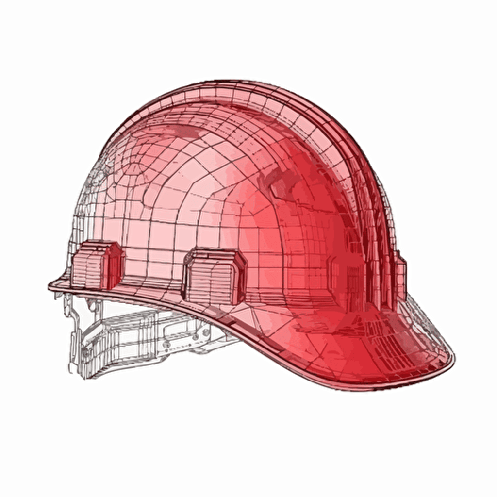 red hardhat vector drawing on a simple white background. style of blueprint