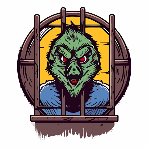 werewolf in a chicken coop, vector logo, vector art, emblem, simple cartoon, 2d, no text, white background